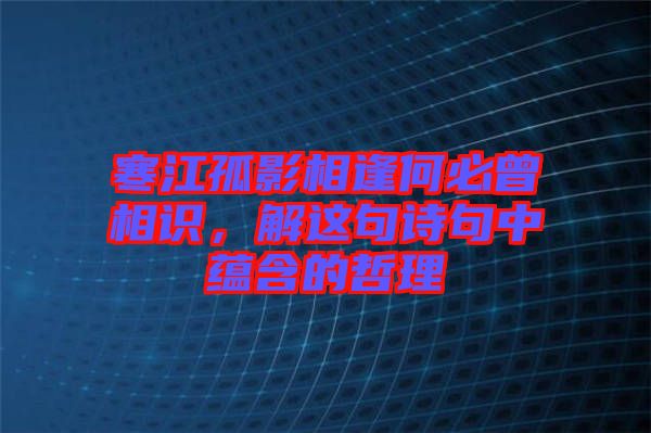 寒江孤影相逢何必曾相識(shí)，解這句詩(shī)句中蘊(yùn)含的哲理