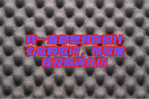 我一直都想對你說什么歌的歌詞，情歌推薦及歌詞介紹