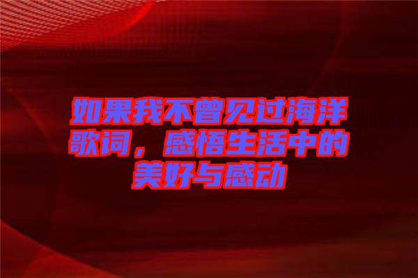 如果我不曾見過海洋歌詞，感悟生活中的美好與感動