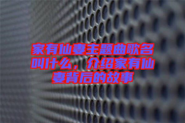 家有仙妻主題曲歌名叫什么，介紹家有仙妻背后的故事