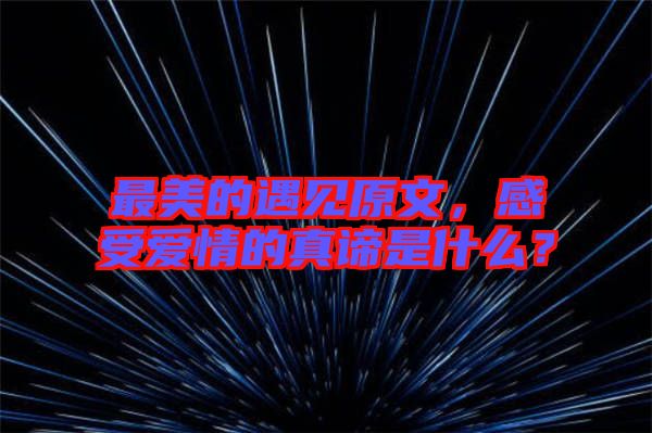 最美的遇見原文，感受愛情的真諦是什么？