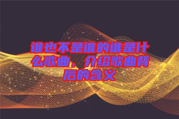 誰也不是誰的誰是什么歌曲，介紹歌曲背后的含義