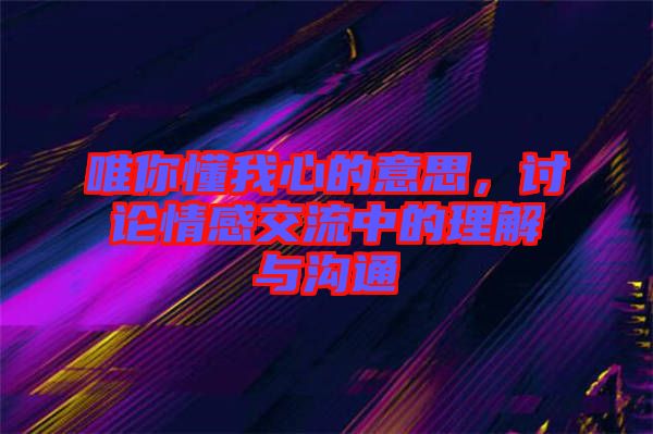 唯你懂我心的意思，討論情感交流中的理解與溝通