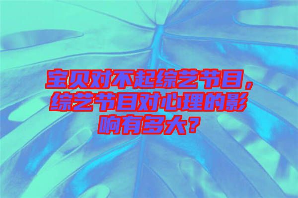寶貝對不起綜藝節(jié)目，綜藝節(jié)目對心理的影響有多大？