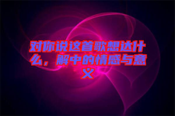 對你說這首歌想達什么，解中的情感與意義