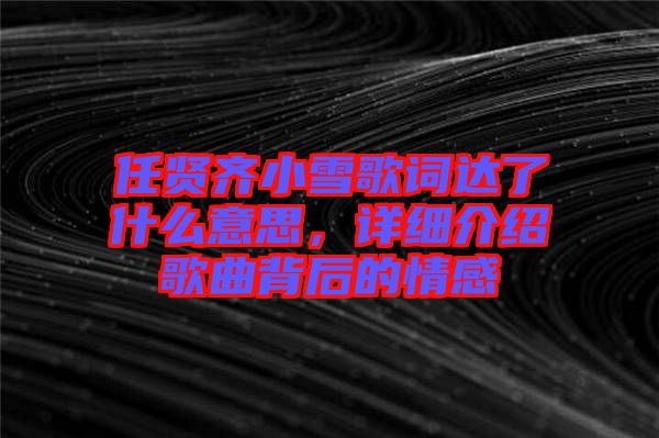 任賢齊小雪歌詞達(dá)了什么意思，詳細(xì)介紹歌曲背后的情感