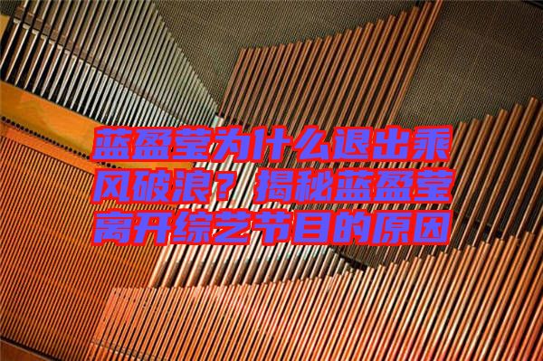 藍(lán)盈瑩為什么退出乘風(fēng)破浪？揭秘藍(lán)盈瑩離開綜藝節(jié)目的原因