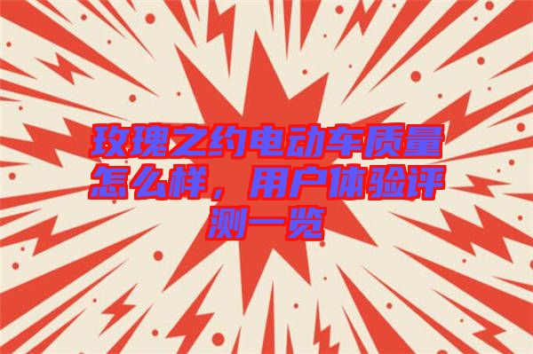 玫瑰之約電動車質(zhì)量怎么樣，用戶體驗評測一覽