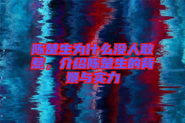 陳楚生為什么沒人敢惹，介紹陳楚生的背景與實力